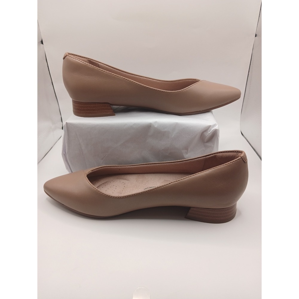 Clarks Natalyn Wish Warm Beige Leather Pointed Toe Block Heel Pumps Womens 7 M